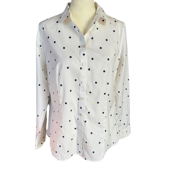 Talbots Petite non iron white long sleeve collared button down blouse shirt 8P - Picture 1 of 7